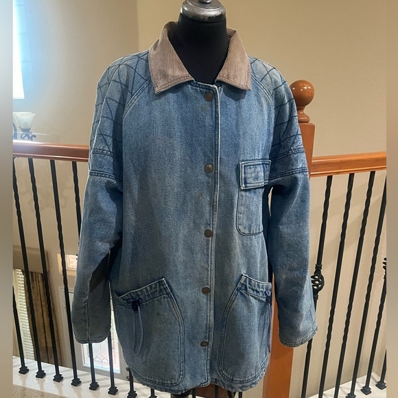 IN CROWD Jackets & Blazers - VINTAGE 80s & 90s INCROWD DENIM AND AZTEC THRASHED BARN JACKET, WOMEN SIZE L